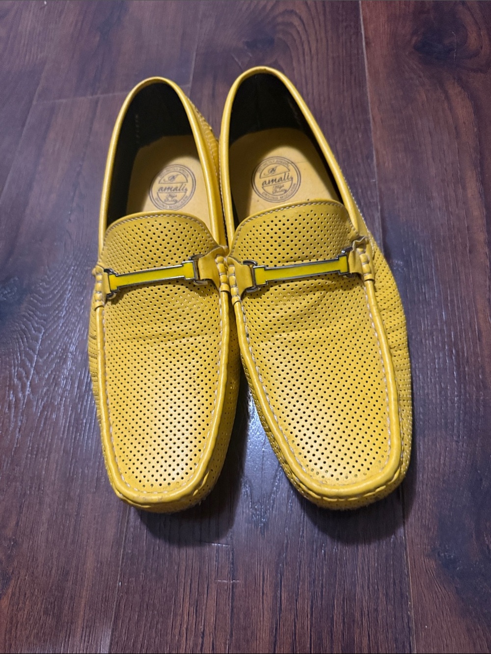 Amalfi Men's Perforated Mustard Driving Loafers with Metal Bit
